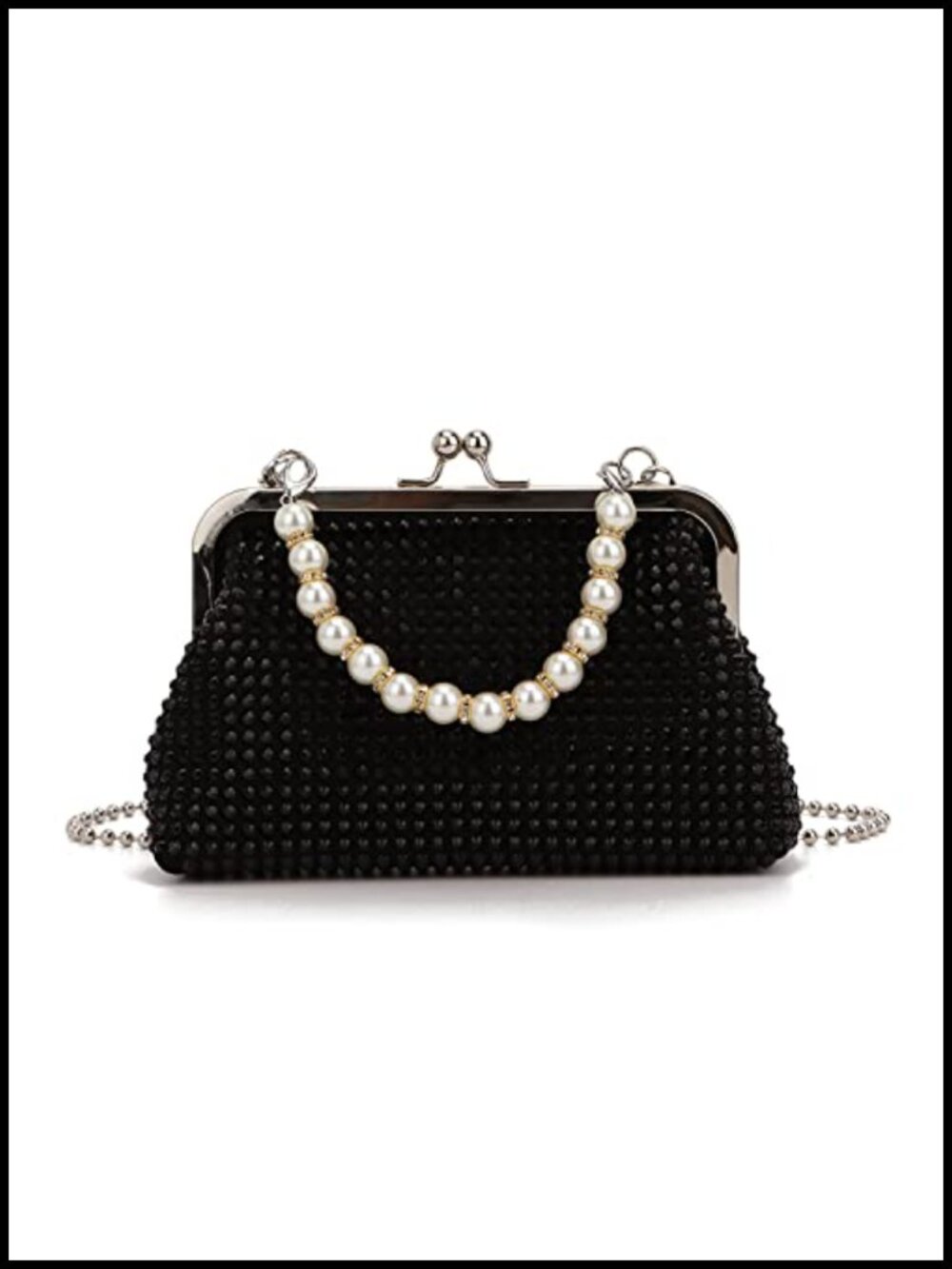 Women's Rhinestone Messenger Bag Clutch with Pearl Beaded Chain